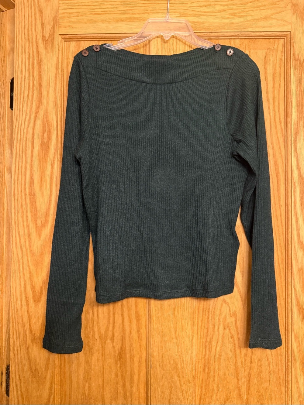 Madewell Ribbed Long Sleeve Boatneck Top  with shoulder buttons Large Dark Green